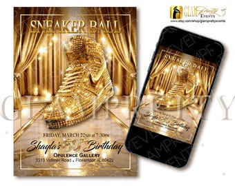 CUSTOM for Shirley - 25 printed Gold Rhinestone Sneaker Ball invitations, 25 white envelopes & digital invite for texting - Style: BROOKE