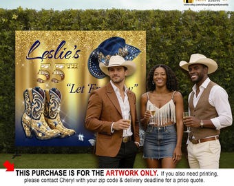 Gold and Navy Cowboy Boots Backdrop, Artwork for 10x8 Backdrop, Let Em Know, Birthday, Boots on the Ground, Event Party Décor - Style: REINA