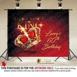 Regal Royal Crown King Birthday Backdrop for Him, Red and Gold Night for a King, King 60th Birthday 10x8 Backdrop for Men - Style Name: KING