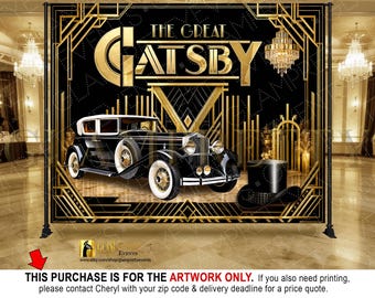 Great Gatsby Backdrop, Roaring 20s Birthday Decor, Art Deco Prop, Harlem Nights Photo Booth, Family Reunion, Top Hat Red Carpet - Style: SAM