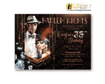 Harlem Nights Birthday Invite rose gold, Roaring Twenties Great Gatsby Speakeasy Party Invitation - Printable or Printed - Style Name: CARLY