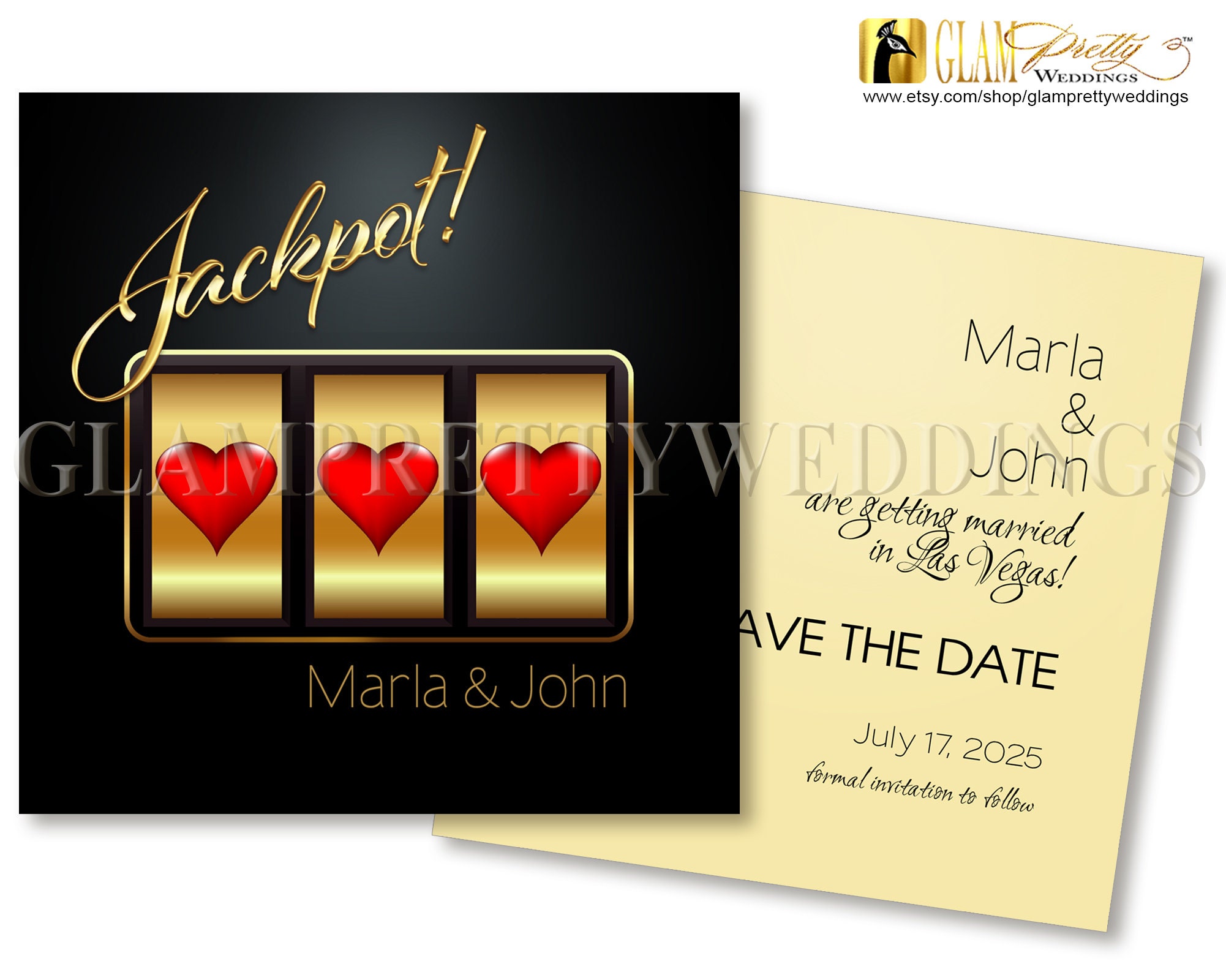 Las Vegas Deluxe Jackpot Hearts Save the Date - Casino Vegas destination  wedding - PRINTABLE - Style Name: SLOAN