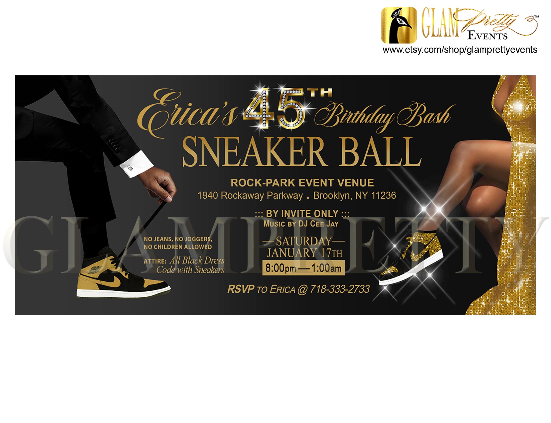 Sneaker Ball Black Gold Birthday Party Invitation, Gold Black Flyer, Soiree  Gala Sneaker Event - Choose Your Colors - Style Name: LARISA - Etsy