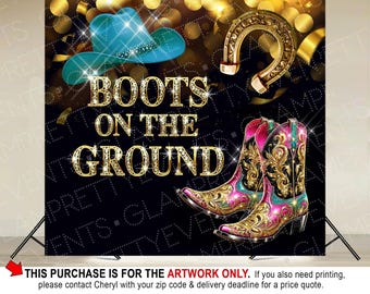 Boots on the Ground Backdrop, Western Birthday Backdrop, Cowboy Lucky Horseshoe, Birthday Party Decor, Reunion photobooth - Style: WYATT