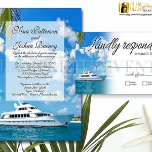 Yacht Destination Wedding Nautical Invitation & RSVP card - Printable or Printed - Style Name: RILEY