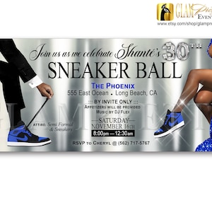 Sneaker Ball Party Invitations, Made for you Silver Royal Blue 30th Birthday Any Age Flyer Invites, Gala Soiree Event - Style Name: LARISA