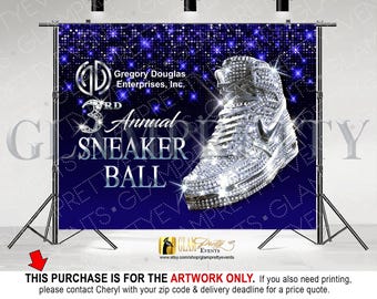 Royal Blue Silver Bling Rhinestone Sneaker Ball Backdrop, Sweet 16 Birthday Gala, Corporate Event, 10ft wide x 8ft tall - Style Name: BROOKE