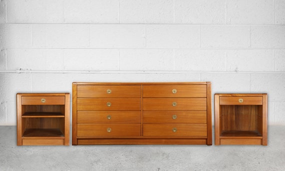 D Scan Mid Century Teak 8 Drawer Dresser And 2 Night Stands Etsy
