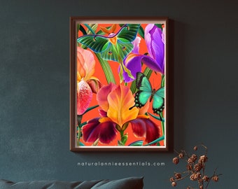 ENCHANTED TROPICS: Bold Colorful Tropical Butterfly Printed Wall Art || Tropical Butterfly Wall Art || Floral Wall Art || Gift for her