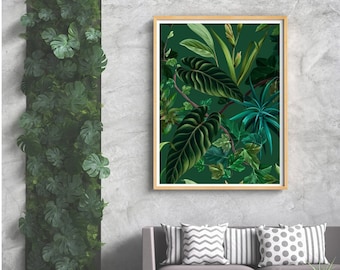JUNGLE FANTASY: Lush Green Tropical Plants Digital Download Wall Art || Tropical Wall Art || Nature Art || Instant Download Wall Art