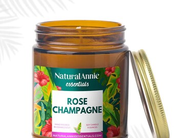 Rose Champagne Scented Soy Candle 9 Oz |  Toxin Free Candle | Blend Of Roses | Home Decor | Container Candles | Reduce Stress