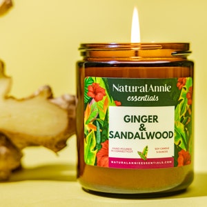 GINGER & SANDALWOOD Hand Poured Scented Soy Candle 4oz Relaxing Grounding Scent Sandalwood Candle Eco Friendly candle image 1