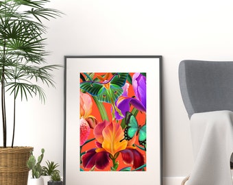 ENCHANTED TROPICS: Bold Colorful Tropical Butterfly Digital Download Wall Art || Tropical Butterfly Wall Art || Instant Download