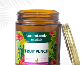 Fruit Punch Scented Soy Candle 9 Oz |  Burst Of Tropical Fruits | Eco-friendly | Home Decor | Container Candles | Reduce Stress