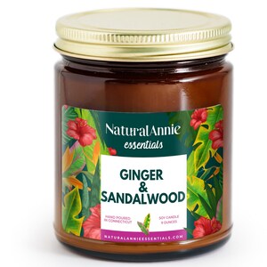 GINGER & SANDALWOOD Hand Poured Scented Soy Candle 4oz Relaxing Grounding Scent Sandalwood Candle Eco Friendly candle image 5