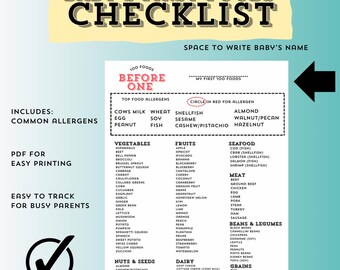 Baby’s First 100 Foods Checklist, Printable Baby Food Log, Led Weaning, New Mom Gift