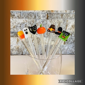 Thanksgiving Fused Glass Swizzle Sticks, cocktail stirrer, coffee and cocoa stirrer, Halloween swizzle sticks, Dia de los muertos
