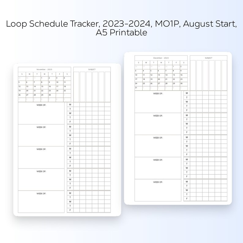 Loop Schedule Tracker 2023-2024 MO1P A5 Printable - Etsy