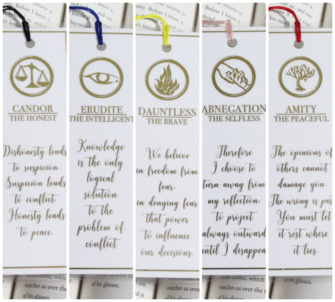 GOLD FOIL BOOKMARK Divergent Factions and Their Manifestos Etsy