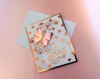 Thinking of You Card Rose Gold Card Sympathy Card Butterfly Card You Are In My Thoughts and Prayers Card Sympathy Card for Friend 3-D Card