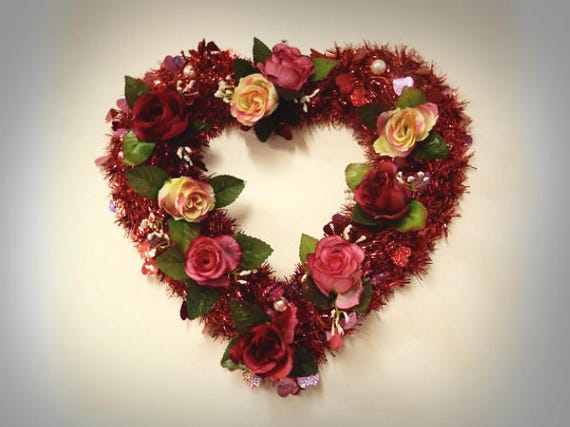 Red Rose Wreath Heart Wreath Heart Door Wreath Heart Wall Etsy