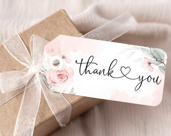 Pink Floral Thank You Tags, Favor Gift Tags printable | INSTANT DOWNLOAD | editable digital file, Corjl - ty1