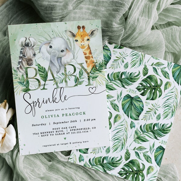 Safari Baby Sprinkle Invitation, Jungle Animals, Corjl editable template DIGITAL DOWNLOAD - saf1