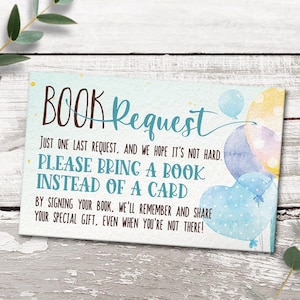 Boekaanvraagkaart, ballonnen babyshower afdrukbaar, INSTANT DOWNLOAD digitaal bestand, bt1