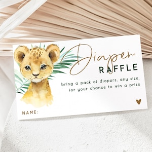 Boleto para rifa de pañales Safari, Tarjeta de inserción, Baby Shower Lion Cub / DESCARGA INSTANTE / archivo digital editable, Corjl 0391