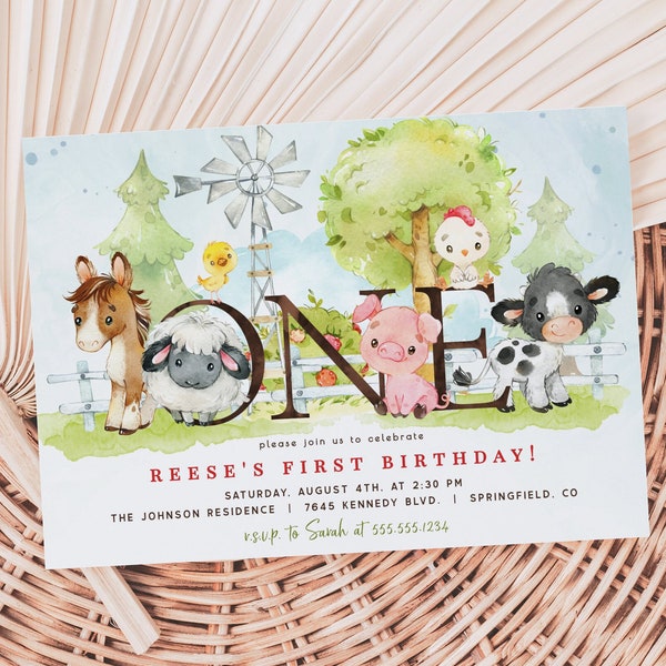 Farm First Birthday Editable Invitation Template to DOWNLOAD, 5x7 party invite, DIGITAL file, Corjl