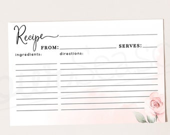 Pink Floral Bridal Shower Recipe Card: Editable Template (Digital Download)