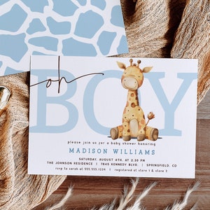 Invito baby shower giraffa ragazzo, modello modificabile da scaricare, file DIGITALE Corjl