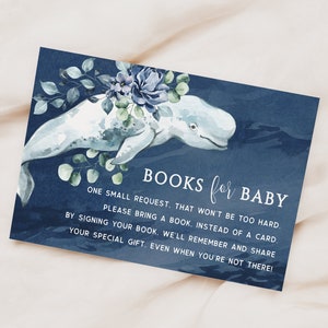 Carte de demande de livre pour baby shower océanique imprimable, fichier numérique en téléchargement immédiat béluga - os2