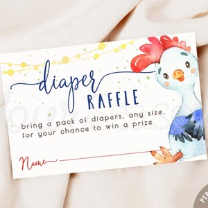 Rooster Diaper Raffle Ticket, Insert Card, Baby Shower | INSTANT DOWNLOAD | editable digital file, Corjl- roo1
