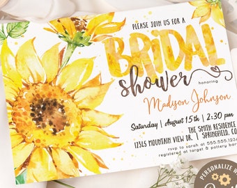 Sunflower Bridal Shower Invitation, Floral printable invite, INSTANT DOWNLOAD, editable digital file