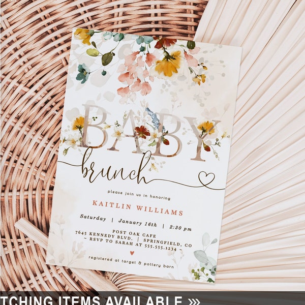 Editable Baby Brunch Invitation Template to DOWNLOAD, Floral 5x7 invite, DIGITAL file, Corjl, 09wg