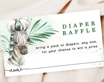 Safari Diaper Raffle Ticket, Insert Card, Zebra Baby Shower | INSTANT DOWNLOAD | editable digital file, Corjl- saf1