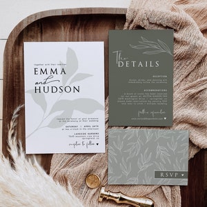 Sage Green Wedding Invitation Suite, Template Set Digital DOWNLOAD | editable invite bundle, Corjl