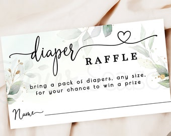 Greenery Diaper Raffle Ticket: Baby Shower Insert Card (Digital Download)