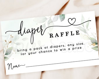 Greenery Diaper Raffle Ticket, Insert Card, Baby Shower | INSTANT DOWNLOAD | editable digital file, Corjl- 09gr