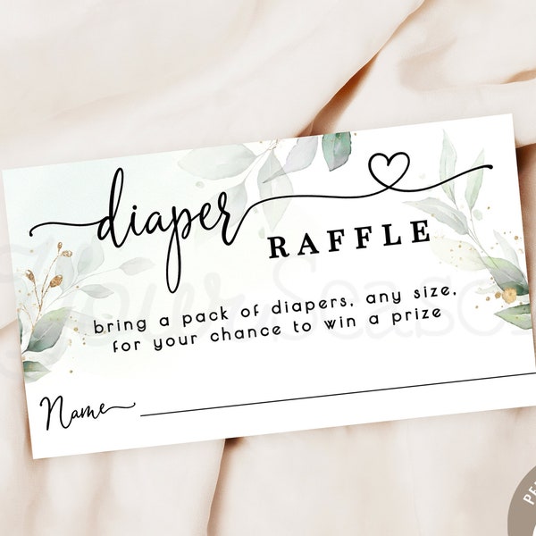 Greenery Diaper Raffle Ticket, Insert Card, Baby Shower | INSTANT DOWNLOAD | editable digital file, Corjl- 09gr