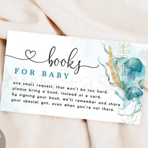 Ocean Baby Shower Book Request Card Afdrukbare | INSTANT DOWNLOAD | bewerkbaar digitaal bestand, Corjl- yd01