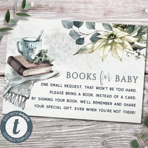 Winter Woodland Baby Shower Book Request Card Printable, INSTANT DOWNLOAD digitaal bestand - ws2