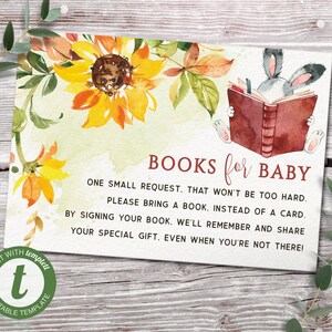 Fall Sunflower Baby Shower Book Request Card Printable, INSTANT DOWNLOAD digitaal bestand - fs2