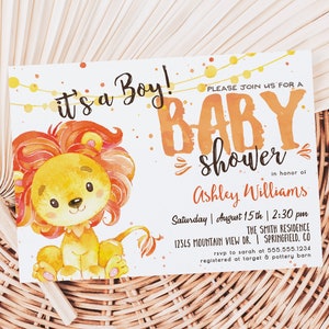 Lion Baby Shower Invitation Boy, Editable Template DOWNLOAD, 5x7 invite, DIGITAL file, Corjl, 14h