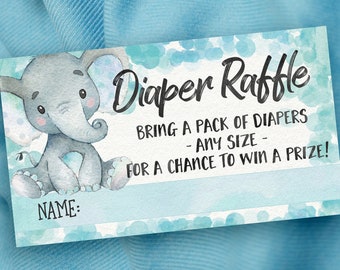 Elephant Diaper Raffle Ticket, Insert Card, Boy Baby Shower printable INSTANT DOWNLOAD digital file, 01h