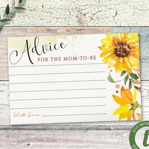 Fall Sunflower Advice Cards, Baby Shower Activity,  INSTANT DOWNLOAD digital files - fs2