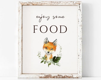 Woodland Baby Shower Food table sign, fox editable DIGITAL file, Corjl- ws5