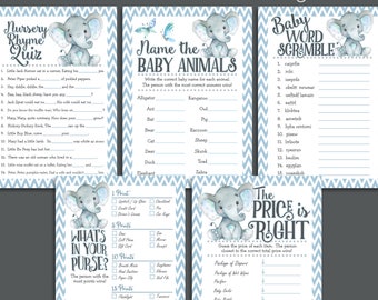 Elephant Baby Shower Games Package, printable INSTANT DOWNLOAD digital files, 02a