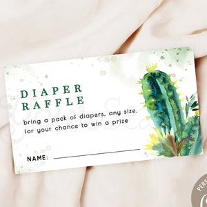 Cactus Luier Loterij Ticket, Insert Card | INSTANT DOWNLOAD | bewerkbaar digitaal bestand, Corjl- wh32